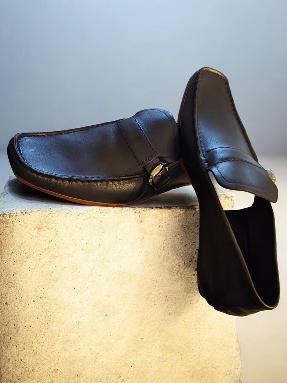 Gucci Black Leather Slip-On Loafers with Gold Bit
